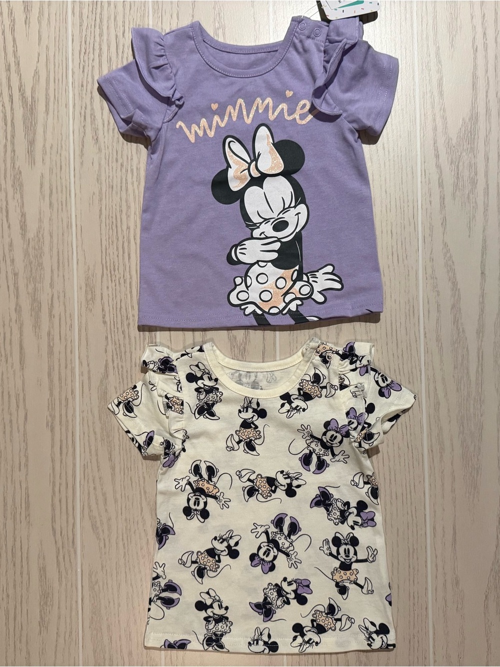 Disney Baby Minnie Mouse 2 Pc Shirt Set Girls 18M Purple Ivory NWT